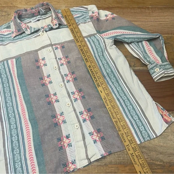 Vintage Cabin Creek women’s XL Cotton Aztec Button Down pink green top - Picture 5 of 7